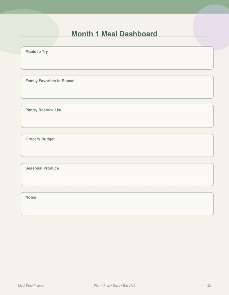 Monthly Meal Dashboard