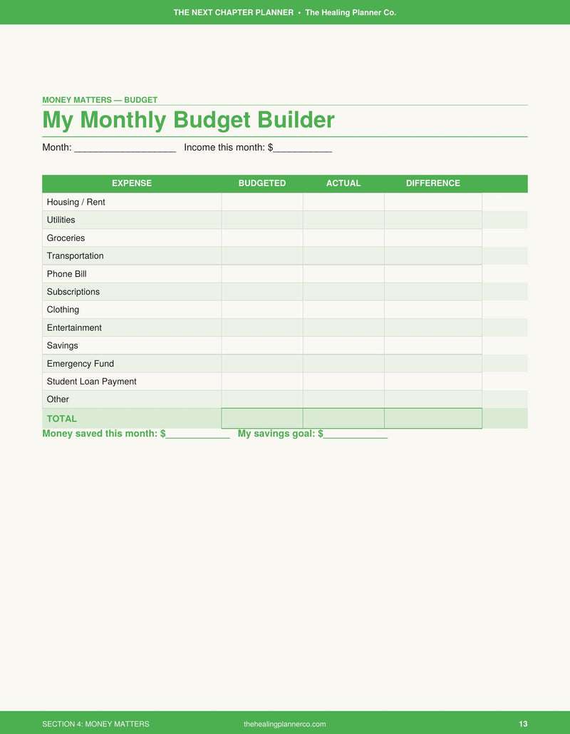 My Monthly Budget Builder