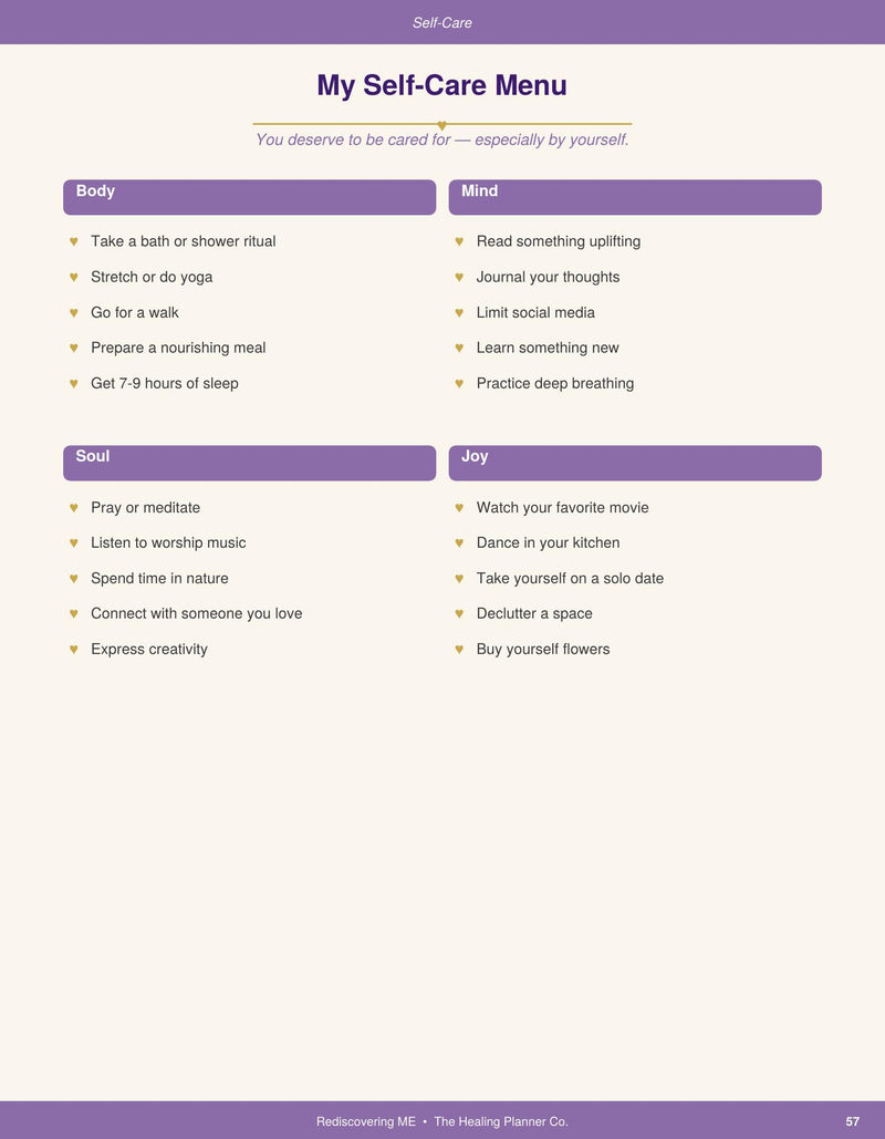 Self Care Menu