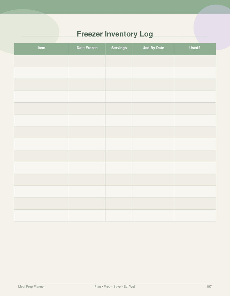 Freezer Inventory Log