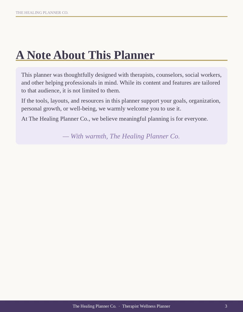 A Note About This Planner